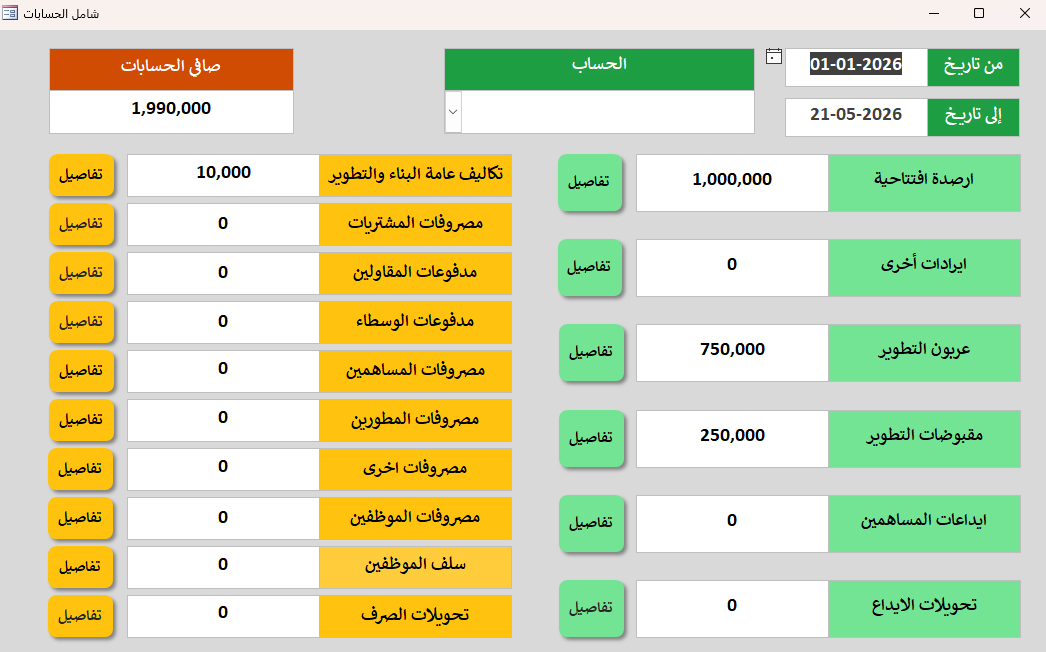 كشوف الحسابات العامة والشاملة للمشروع
